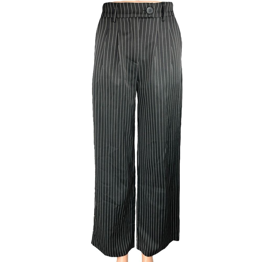 Princess Polly Black Striped Wide Leg High Waist Tailored Trousers Dress Pants 2